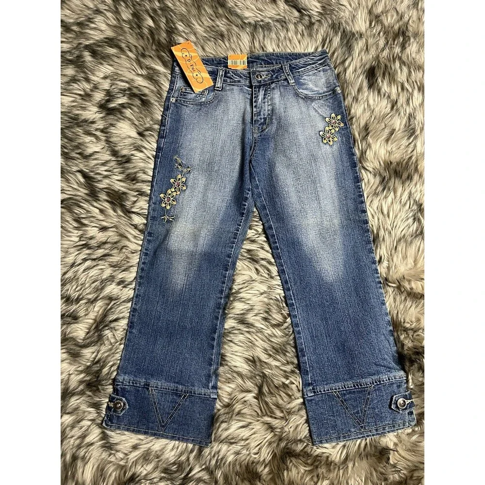 D Fuz Design Fusion Y2K Denim Capri Jeans Juniors Sz 7 Nwt